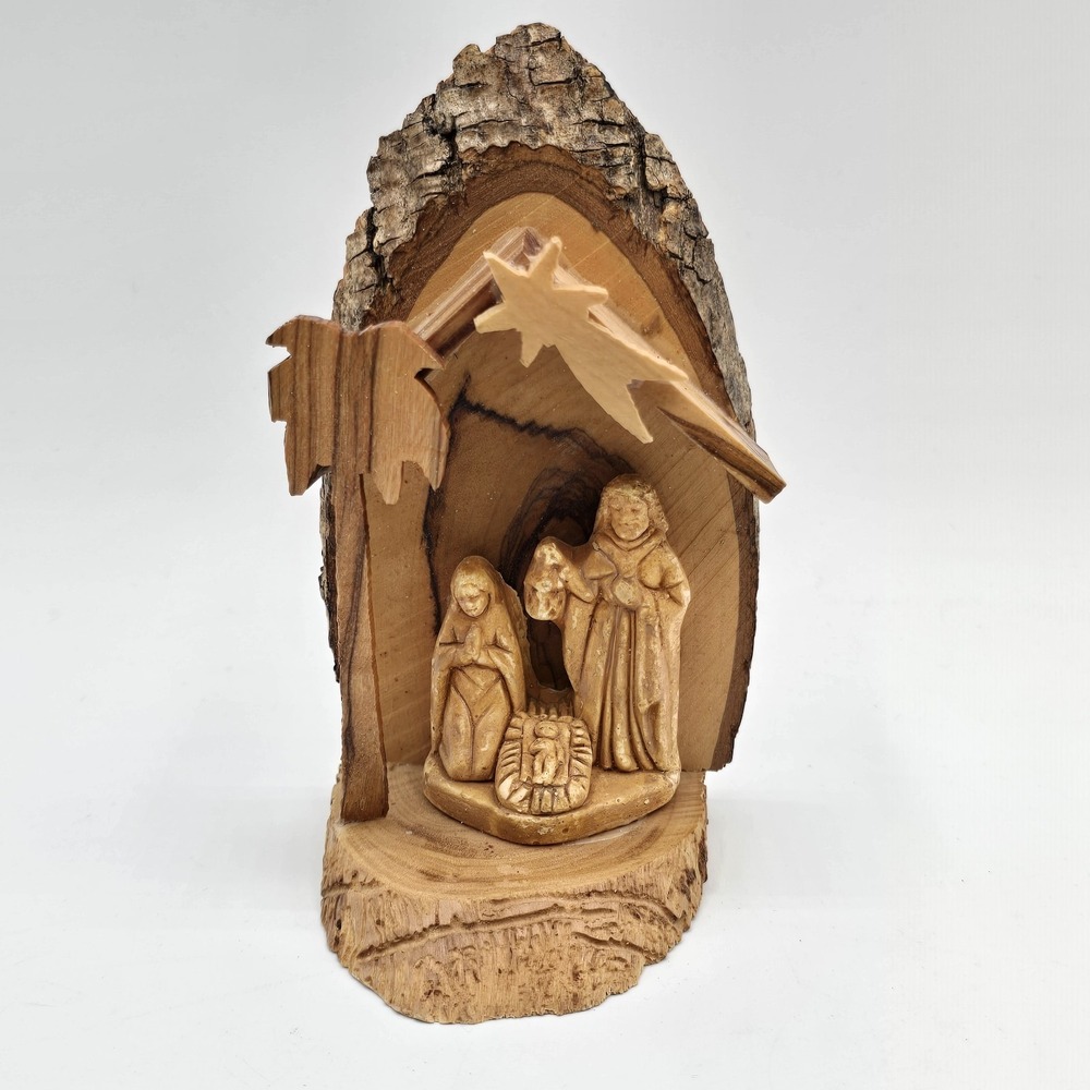 Vtg Live Edge Carvedβ Wood Nativity Scene Christmas Decor Shelf Sitter